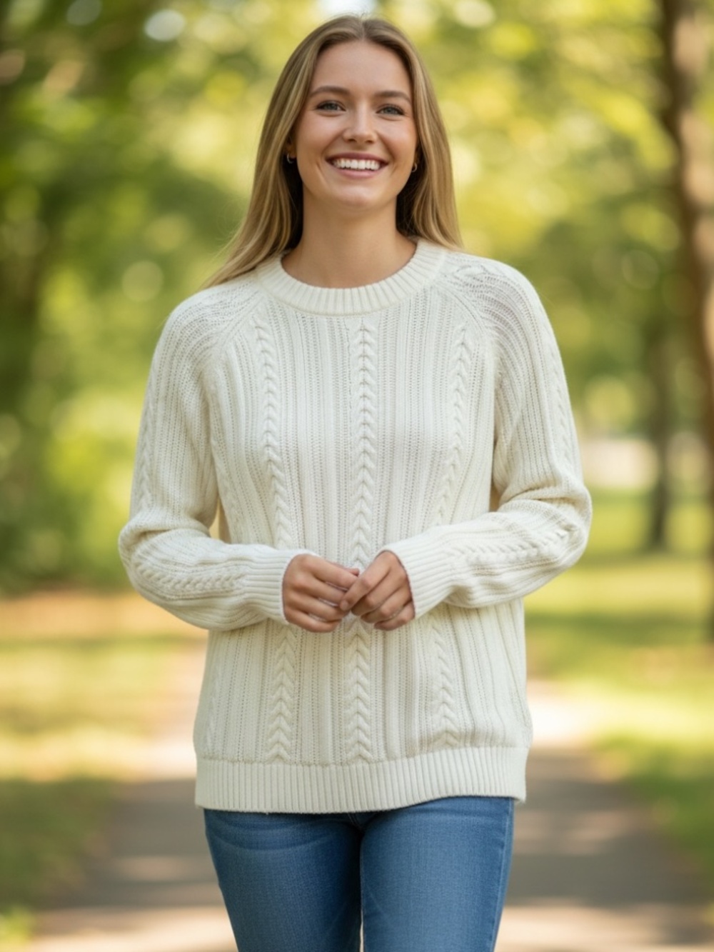 Lands’ End Ivory Cable Knit Sweater Size 1X 16W-18W